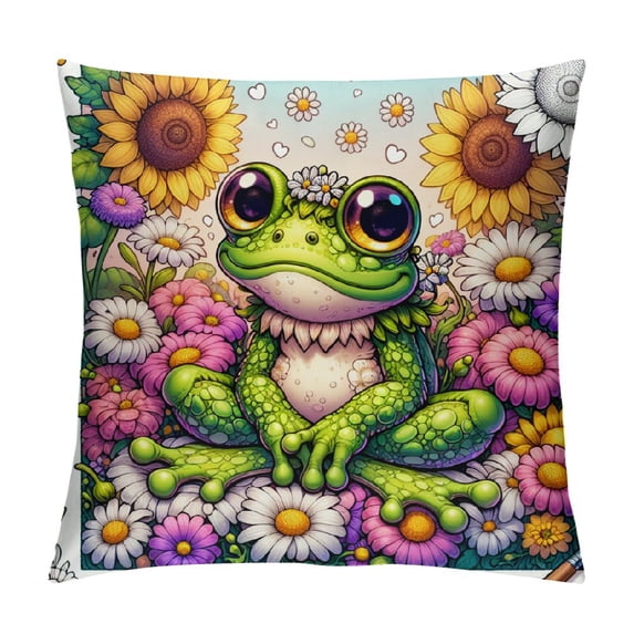 Leisuo Summer Frog Pillow Covers - Frog Gifts for Women, Summer Frog Decor, Decorative Frog Summer Pillow Covers, Summer Decorations for Home, Daisy Pillow