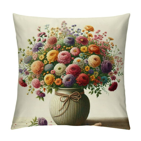 GOSMITH Summer Wildflower Throw Pillow Covers, Nature Flower in Vase Square Pillowcase Cushion Case for Couch Sofa Home Farmhouse Decor