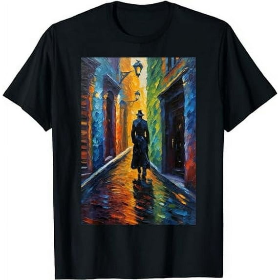 GOSMITH Surreal Cityscape Rain Nature Peaceful Zen Oil Paint Style T-Shirt black