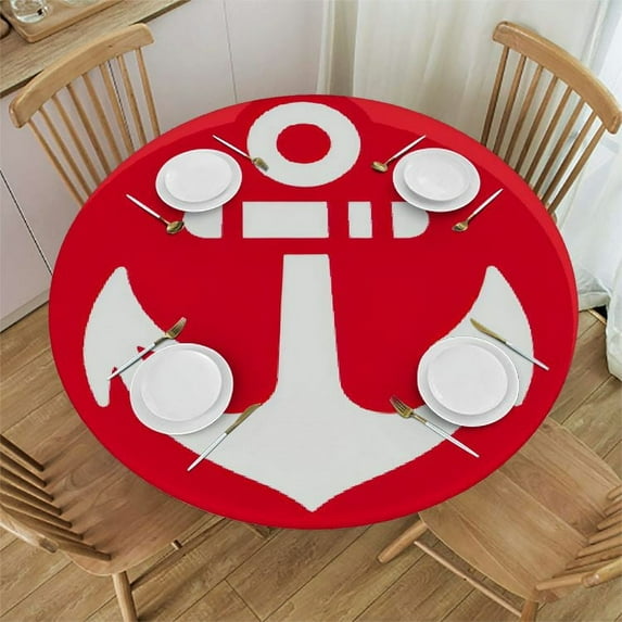 GOSMITH Table Cloth White Anchor Sail Boat Equipment Marine Ocean Nautical Ship Red Background Decorative White