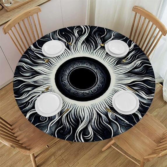 GOSMITH Tablecloths Solar Eclipse Path of Totality April 8 2024 Round Table Cover White