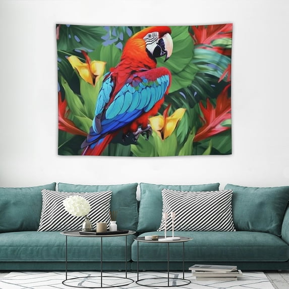 GOSMITH Tapestry Summer Paradise Parrots Exotic Succulent Bird Birds Tropical Flora Thailand Flowers Palm Nature Wall Tapestry Beach Tapestry for Bedroom Dorm 40x30 Inch