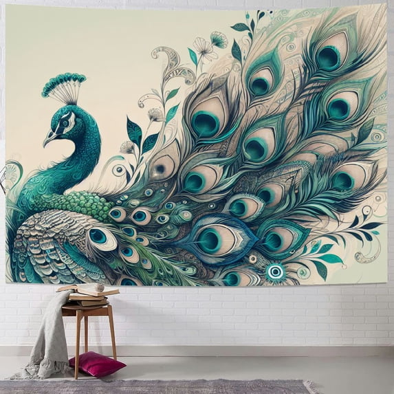 GOSMITH Tapestry Teal Peacock Vintage Watercolor Blue Teal Turquoise Peacock Gifts Painting