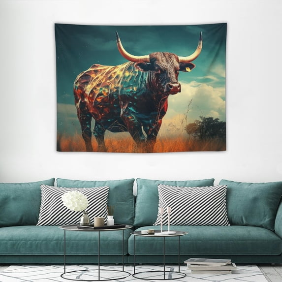 GOSMITH Tapestry Wall Hanging Landscape Cattle Scottish Highlander Animals Angus Shaggy Hair Wildlife Docile Horn Nature Meadow Wall Tapesty for Bedroom Home Wall Decor