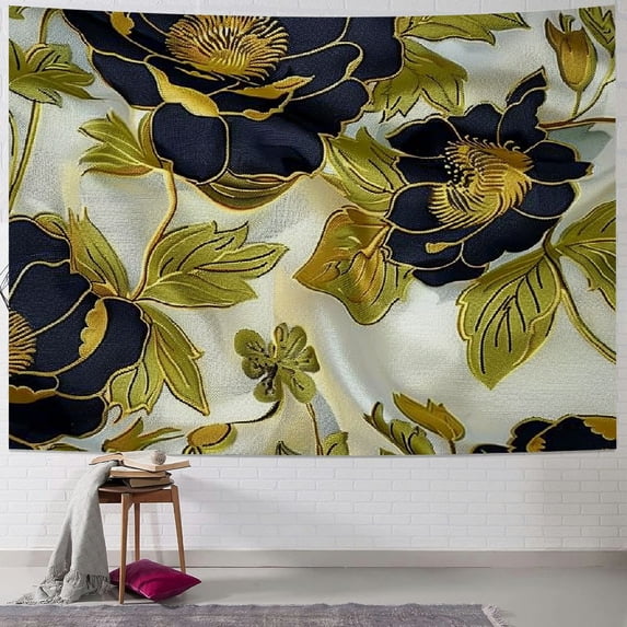 GOSMITH Tapestry Wall Hanging Petal Oriental Leaf Rose Garden Peony Flower Design Artwork Flora Nature Floral Retro Black Beauty Tapestry Decor Living Room Bedroom for Home Painting
