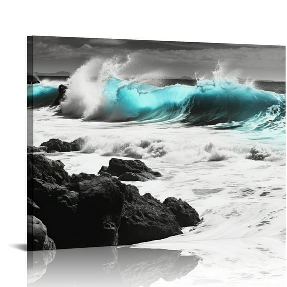 GOSMITH  Teal Beach Wall Art For Living Room Coastal Bedroom Wall Decor Ocean Canvas Art Large Pictures For Living Room Size 60x30 Inches