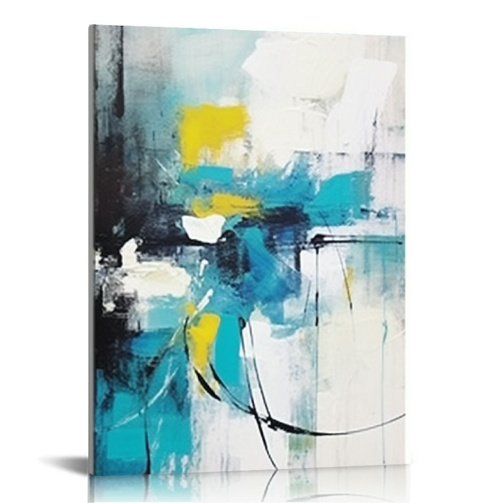 GOSMITH Teal Blue Wall Art Gray Black Turquoise Wall Decor for Living