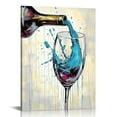 thumbnail image 1 of GOSMITH  Teal Wine Wall Art for Kitchen Restaurant Dinning Room Elegant Wine Picture Watercolor Painting Wine Canvas Vintage Teal Prints Framed Giclee Modern Wall Decor, 1 of 4