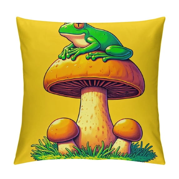 Leisuo The Frog & Amphibian Hut Frog Standing on a Mushroom for a Better View Graphic Throw Pillow