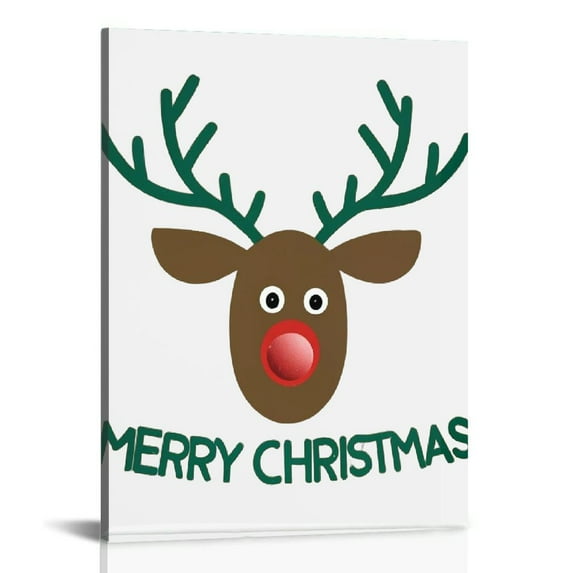 Leisuo The Stupell Home Décor Collection Holiday Merry Christmas Elegant Reindeer Black White and Red Typography Stretched Canvas Wall Art, 16x20 Inches, Multi-Color