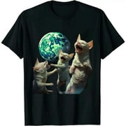 GOSMITH Three Hairless Sphynx Cats Howl At Moon 3 Wolfs Funny Parody T-Shirt black