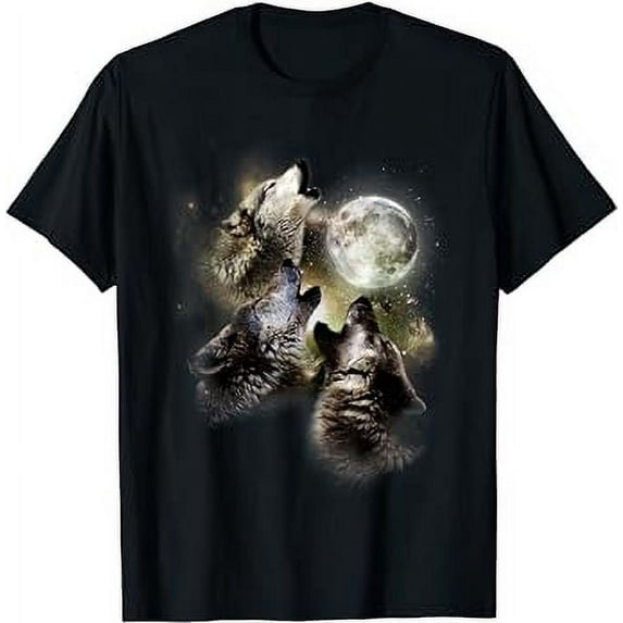 GOSMITH Three Wolves Howl at the Moon Wolf Lover T-Shirt black