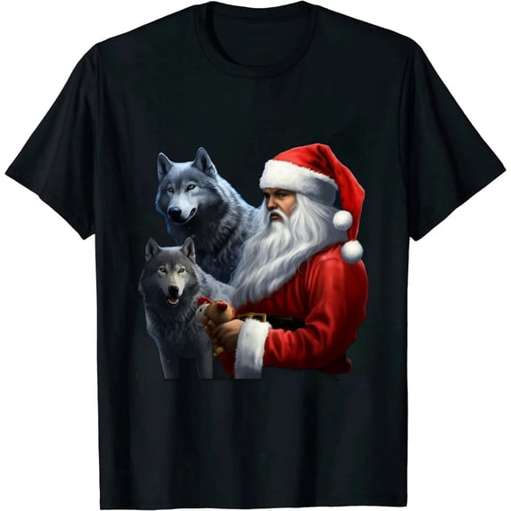 GOSMITH Three Wolves Howling Under Moon Christmas Santa Wolf Lover T-Shirt black