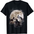 thumbnail image 1 of GOSMITH Three Wolves Howling at the Moon Wolf Lover T-Shirt black, 1 of 5