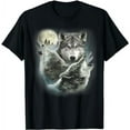 thumbnail image 1 of GOSMITH Three Wolves Howling at the Moon Wolf Lover T-Shirt black, 1 of 5