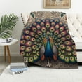 thumbnail image 1 of GOSMITH Throw Blanket Blue Peacock Beautiful Watercolor Flowers Peony Bird Feathers Gorgeous Spring Vitality White, 1 of 6