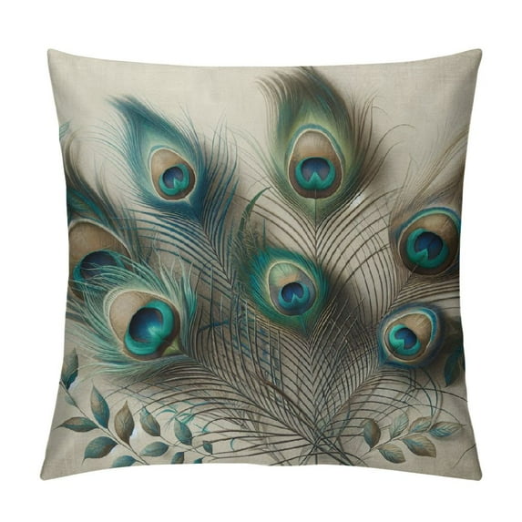 GOSMITH Throw Pillow Case Watercolor Peacock Feather Pattern Square Cushion Cover Standard Pillowcase for Men Women Kids Home Decorative Sofa Armchair Bedroom Livingroom