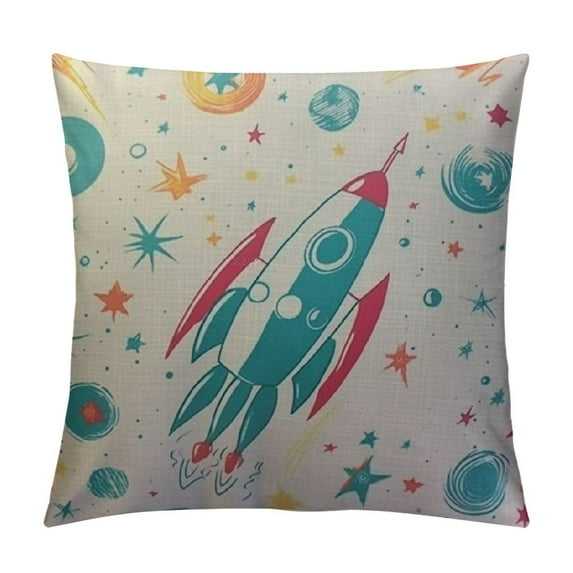GOSMITH Throw Pillow Cover Blue Chalkboard for Journey to Space with Sketch Stars Rocket Comets Planets Navy Colonization Home Decor Square Pillow Case for Bedroom Living Room Cushion Cover 18"x18"