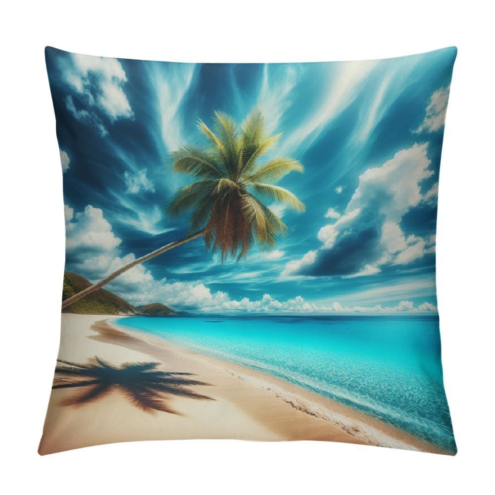 GOSMITH Throw Pillow Cover Botanical Sandy Beach Island Palm Tree ...