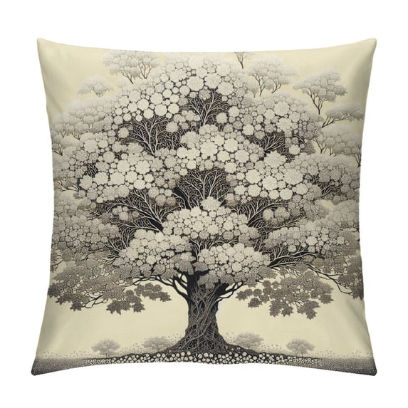 GOSMITH Throw Pillow Cover Cherry Blossoms Flowes Watercolor Pink Floral Sakura Home Decor Pillowcase for Sofa White