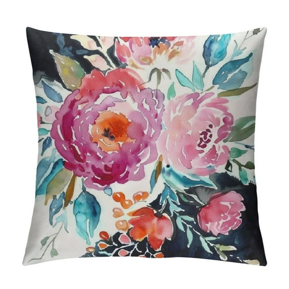 GOSMITH Throw Pillow Cover Flowers Floral Turquoise Pink Watercolor Summer Decorative Pillow Case Home Decor Square Pillowcase