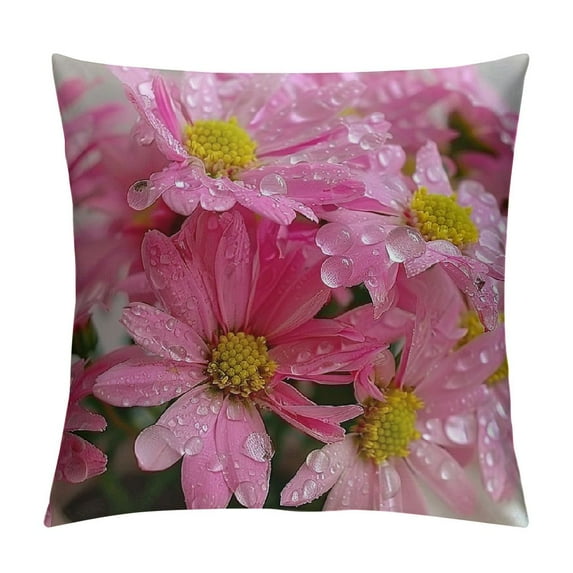 GOSMITH Throw Pillow Cover- Flowers Pink Dew Drops Summer Spring Water Petals