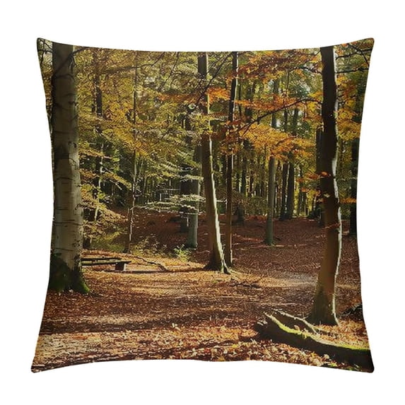 GOSMITH Throw Pillow Cover- Forest Deciduous Forest Trees Autumn Leaves White