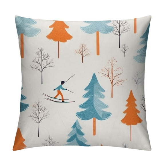 GOSMITH Throw Pillow Cover Home Sofa Living Room Hidden Zipper Decor Square Ski People Skiing Snowing Pattern Background Illustration Decorative Cushion Cover Pillowcase