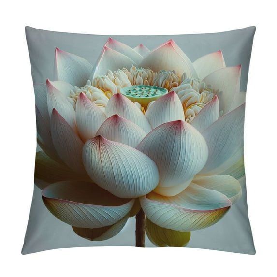 Leisuo  Throw Pillow Cover Lotus Flowers Watercolor Summer Floral Blossom Botanical Green Leaves Plant Garden Decor Lumbar Pillow Case Cushion for Sofa Couch Bed White