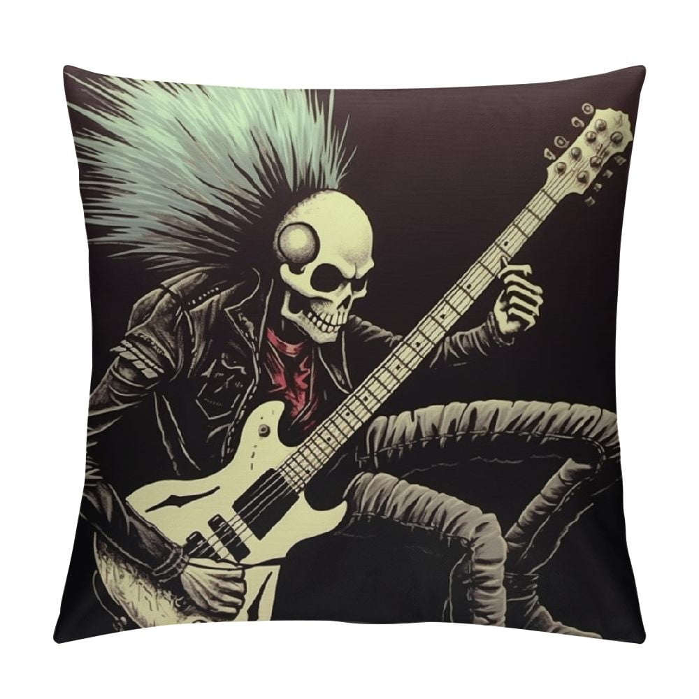 GOSMITH Throw Pillow Cover Rock Skull Punk Guitarist Music Skeleton ...