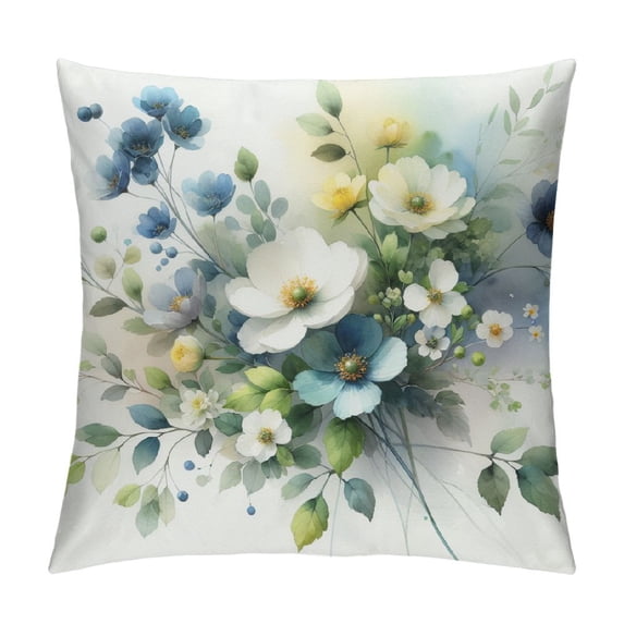 GOSMITH Throw Pillow Cover Watercolor Floral Wildflowers Blue Yellow Summer Floral Butterflies Animal Cute Decor Lumbar Pillow Case Cushion for Sofa Couch Bed