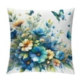 thumbnail image 1 of Leisuo  Throw Pillow Cover Watercolor Floral Wildflowers Blue Yellow Summer Floral Butterflies Animal Cute Decor Lumbar Pillow Case Cushion for Sofa Couch Bed, 1 of 5