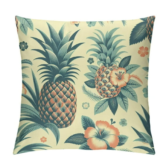 GOSMITH Throw Pillow Covers Beautiful Floral Pineapple Tropical Flowers Palm Leaves Vintage Tropical Pineapple Beach Palm Hawaii for Couch Living Room