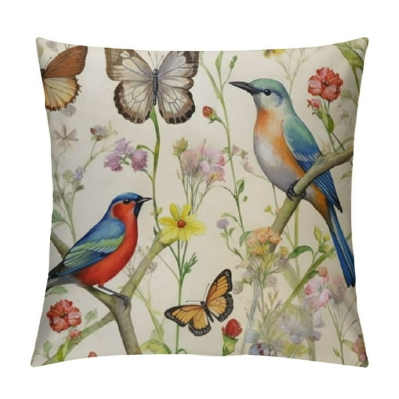 GOSMITH Throw Pillow Covers Birds Butterflies Cushion Covers Vintage Nature Cozy Decorative Pillow Cases for Bedroom Living Room Cushion Sofa Bed Couch