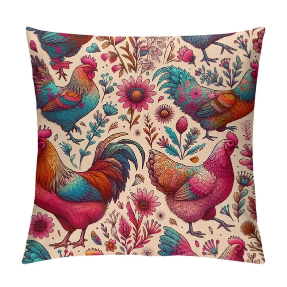 GOSMITH Throw Pillow Covers Cute Chickens and Flowers Pillow Covers Throw Pillows Decorative Pillow Cases Cushion Covers for Bedroom Livingroom Sofa Farm House