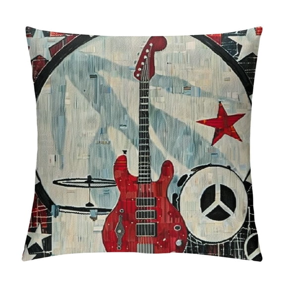 GOSMITH Throw Pillow Covers Electric Guitar Music Microphone Decorative Pillow Cases Modern Home Decor Square Pillowcases White