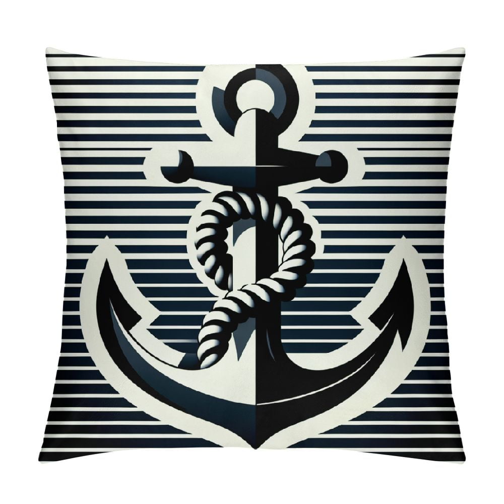 Feelyou Nautical Anchor Pillow Covers - Reversible Coastal Decor Throw Pillow Covers 20x20 Inches (Set Of 2)
