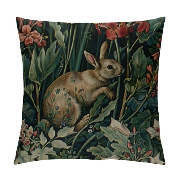 GOSMITH Throw Pillow Covers Rabbit Vintage Tropical Rainforest Green Leaves Flower Tree Forest Square Pillowcase for Living Room Sofa Office Cafe Couch Decor Pillows Cases White