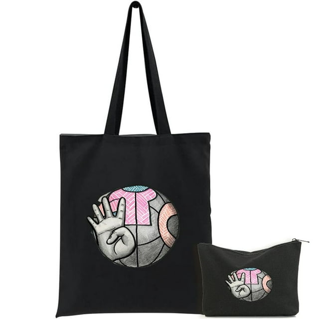 GOSMITH Tie Dye Women Distressed Ball Tween Tote Bag 2 Pcs Canvas Tote Bags Cute Aesthetic Tote Bags with Zipper Black