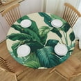 thumbnail image 1 of GOSMITH Tropical Leaves Outdoor Fitted Round Tablecloth White, 1 of 7