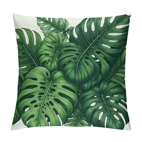 GOSMITH  Tropical Leaves Pillow Covers Monstera Palm Leaf Plant Print Green Colored Outdoor Throw Pillows Summer Hawaiian Style Decorative Square Cushion Case for Home Sofa Couch Bed