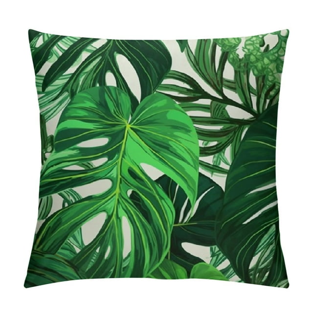 GOSMITH Tropical Leaves Pillow Covers Monstera Palm Leaf Plant Print ...