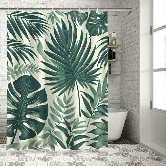 GOSMITH Tropical Palm Leaves Jungle Leaf Shower Curtain for Bathroom Decoration White