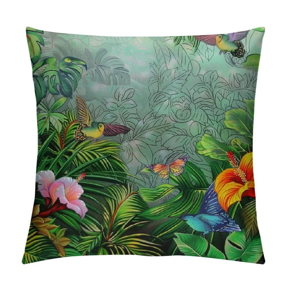 GOSMITH Tropical Plants Outdoor Pillow Shams, Decorative Pillowcases Cushion Case, Soft Throw Pillow Covers Waterproof Pillow Case, Watercolor Monstera Palm Leaves with Flowers Birds White