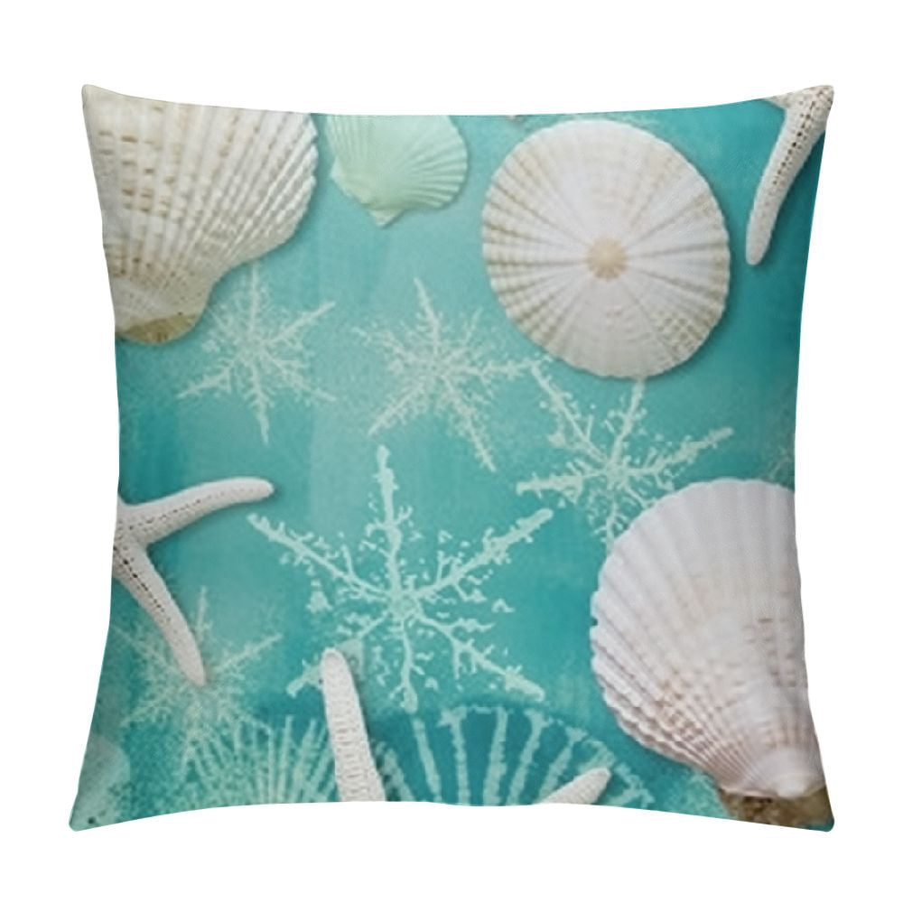GOSMITH Turquoise Coastal Pillow Covers Beach Starfish Seashell Ocean ...