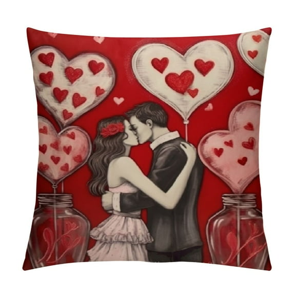 GOSMITH Valentine's Day Throw Pillow Covers , Red Polka Dots Hearts Mason Jars Be Mine Decorative Pillowcases for Home Sofa Couch Cushion Decoration G412-18