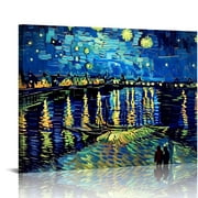 GOSMITH Van Gogh Canvas Wall Art: Starry Night over the Rhône Painting Picture Reproduction Room Decor, Famous Art Prints Framed Poster Modern Artwork Home Decoration