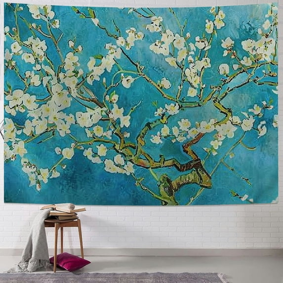 GOSMITH Van Gogh Tapestry Wall Hanging Aesthetic Almond Blossom Oil Painting Nature Plant Floral Aesthetic Boho Wall Art Home Decor for Dorm Bedroom Living Room Painting