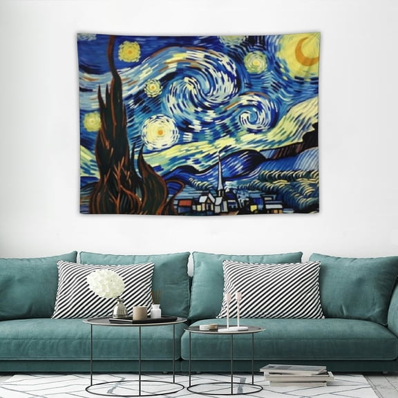 GOSMITH Van Gogh The Starry Night Tapestry 40x30 Inch Oil Painting Wall Hanging Party Decorations Bedding Wall Blanket Art Home Decor for Bedroom Living Room Dorm