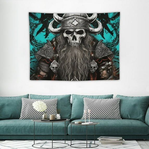 GOSMITH Viking Warrior Tapestry,Soft Flannel, Twins Dragons Sword Axe Mysterious Runes Art Wall Hanging Tapestries for Bedroom Living Room Decor